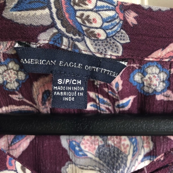 American Eagle Women’s Small Purple Floral Sleeveless Tunic V-Neck Bow Empire - Picture 5 of 7